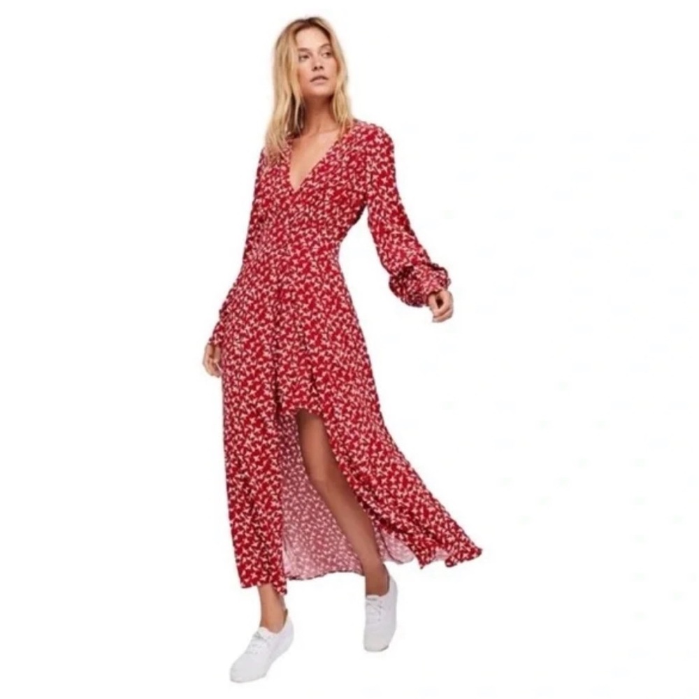 Free People Walk Me Home Button Down Duster in Red Sparrow